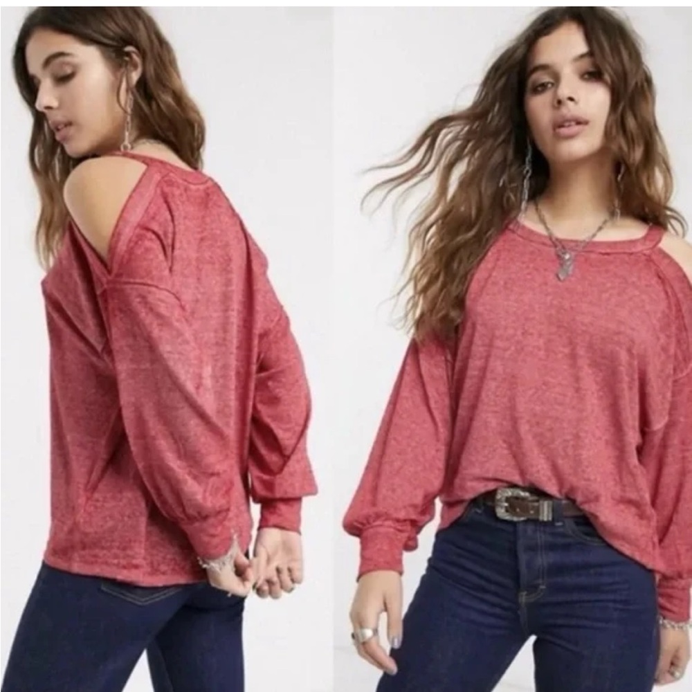 We the Free Women's marbled red Cold Shoulder Top